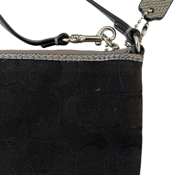 COACH Black Canvas Zip Wallet Purse Wristlet Metallic Pewter Trim F64643 - Picture 4 of 8
